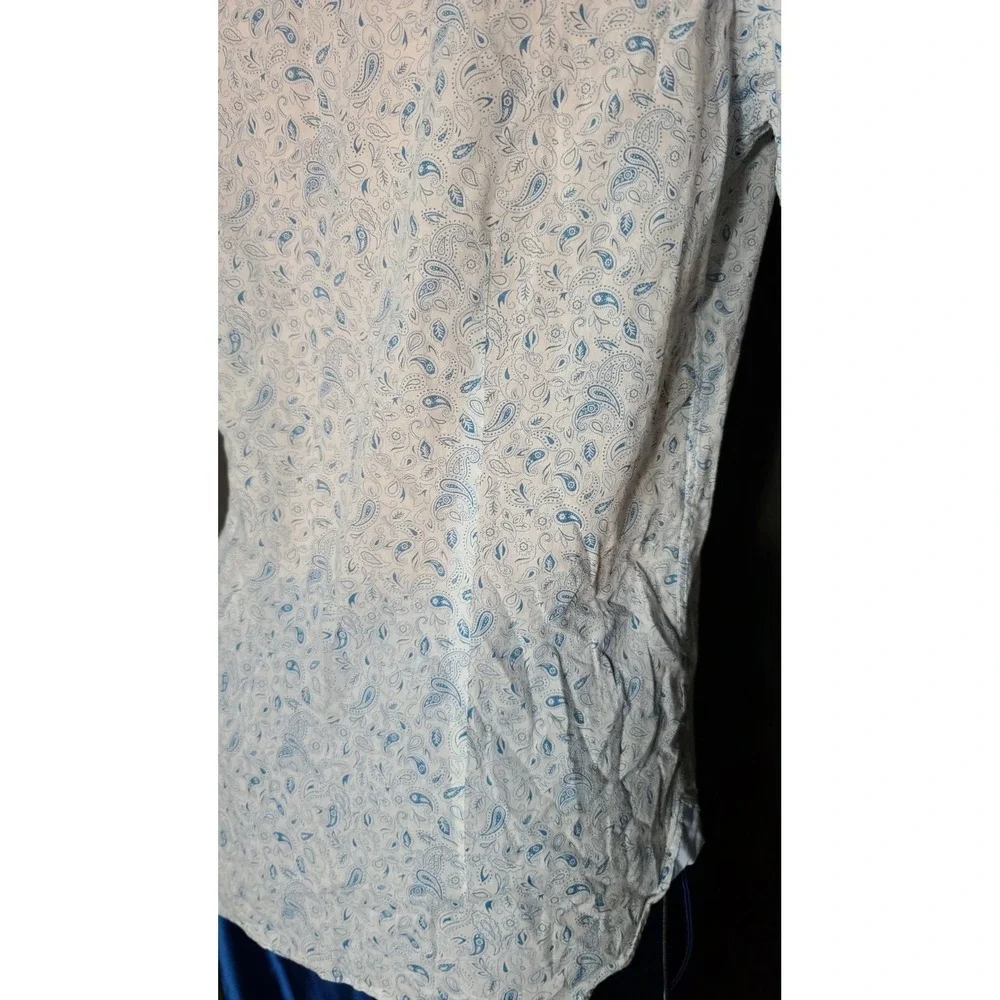 BESPOKE Mens Paisley Navy Blue Button Up Dress Shirt Size Medium @15 fitted - Picture 8 of 12